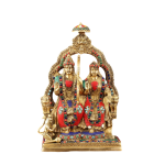 Brass Rama Sita Hanuman Idol Stonework Throne 11 Inch - Premium Ram Darbar | Jaipurio